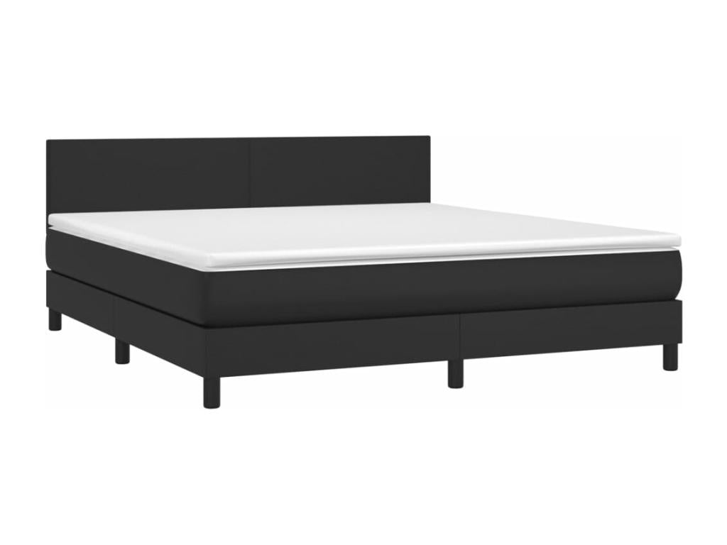 Upholstered bed base with mattress and LED lighting, black, 180x200cm, faux leather