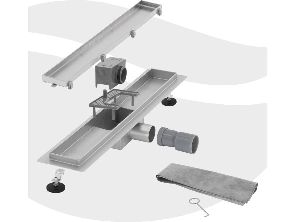 Homzora 60cm Tiled Stainless Steel Shower Drain and Siphon Complete Set, Silver Flat