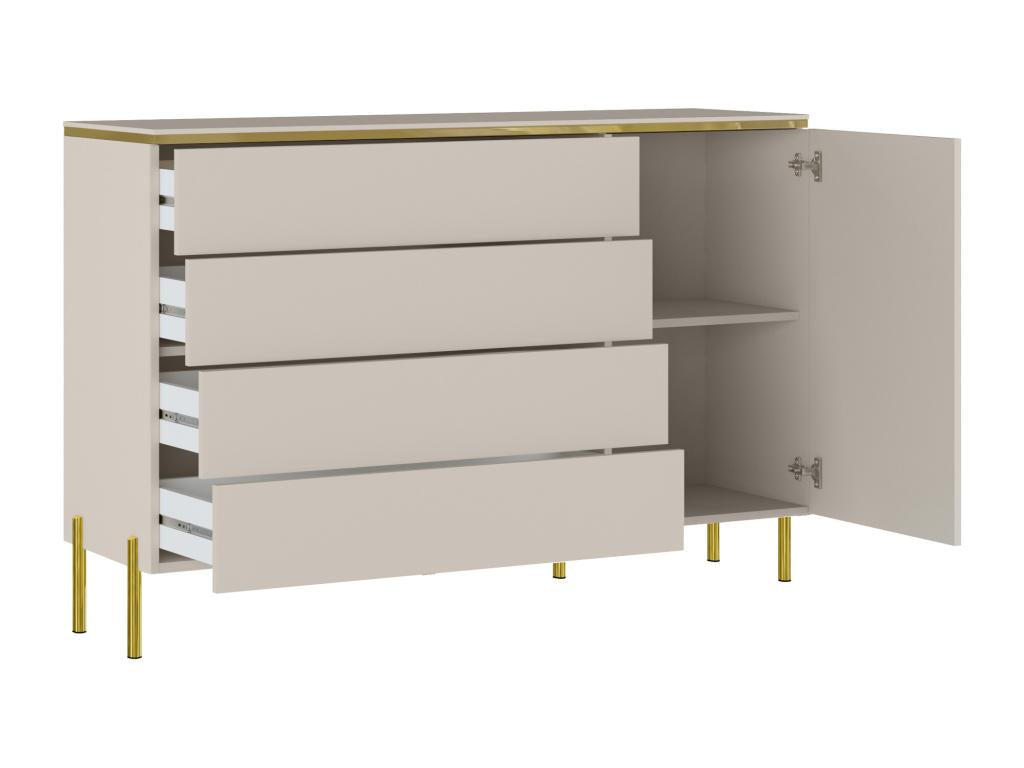 Chest of drawers with 4 drawers and 1 door - Beige and gold - Homzora