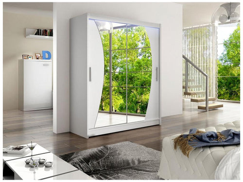 Homzora 110 White Wardrobe 200x150x58cm Sliding Wardrobe Doors