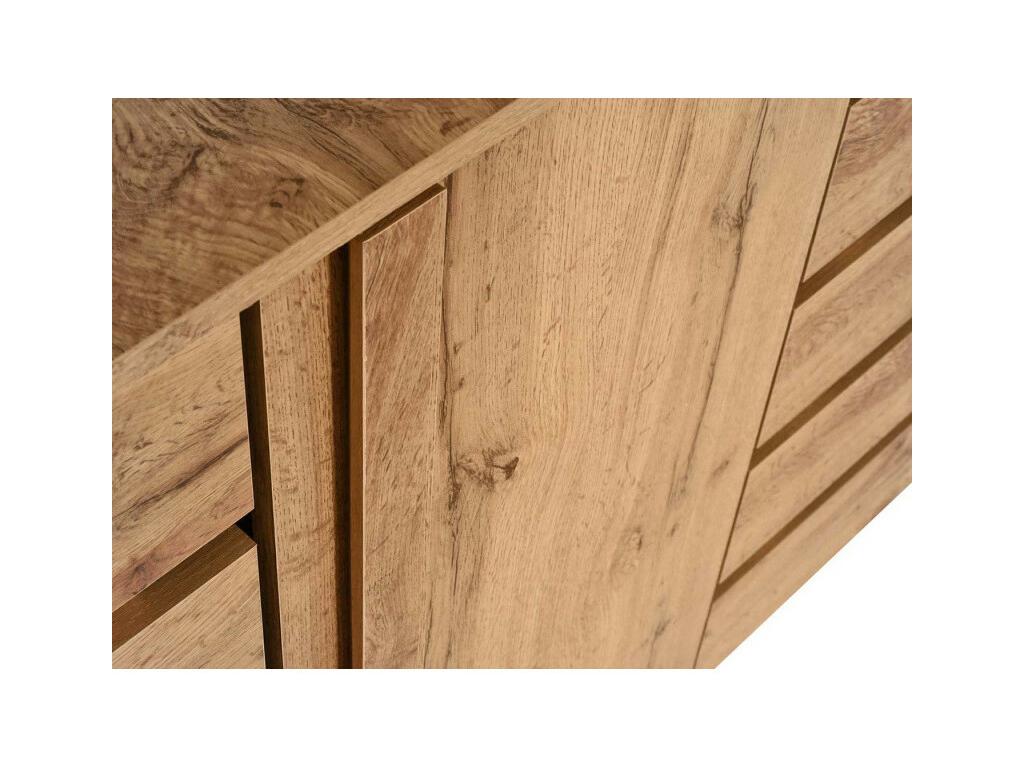 Homzora-M46 Chest of Drawers/Sideboard with 3 Doors and 8 Storage Compartments, 88x120x34cm, Natural Finish