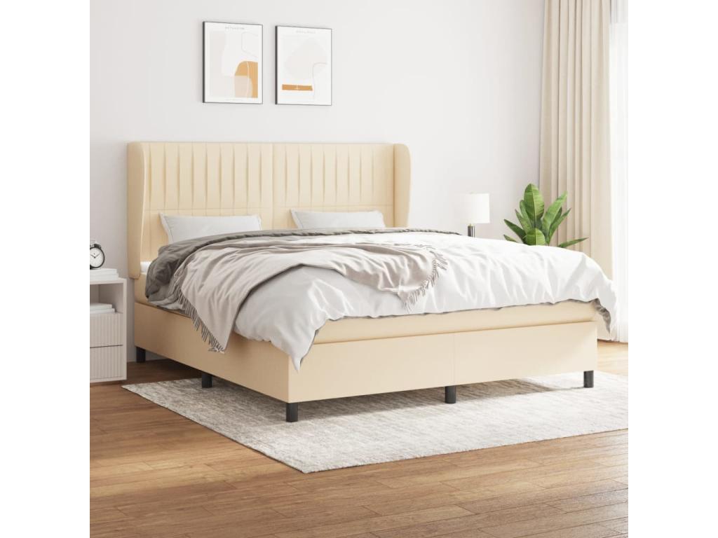 Upholstered bed base with mattress, Cream, 160x200 cm, Fabric