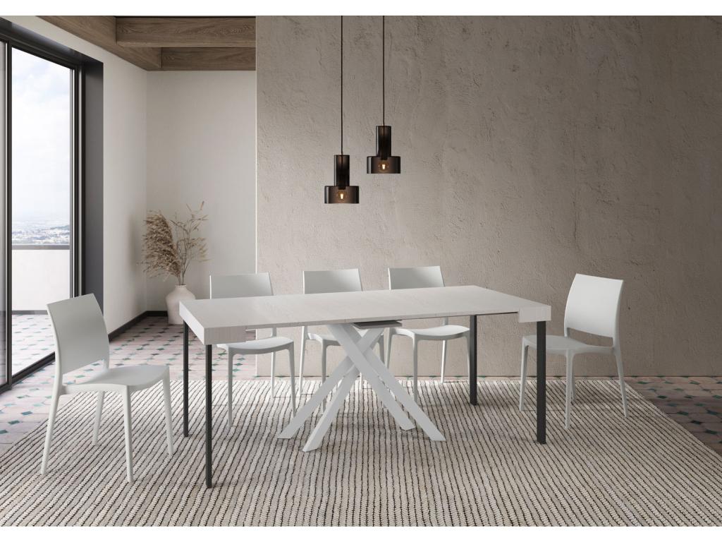 Meubiana Small extendable console table 90x40/196 cm, white ash, white legs