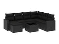8-piece garden furniture set with cushions, black woven resin