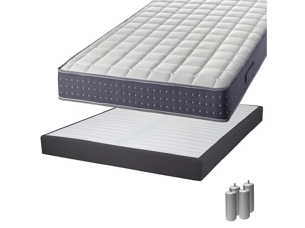 Doucezen - Mattress Pack 140x190 with 2x20cm Detachable Upholstered Bed Base, Doucezen Anthracite, Silver Legs 15cm