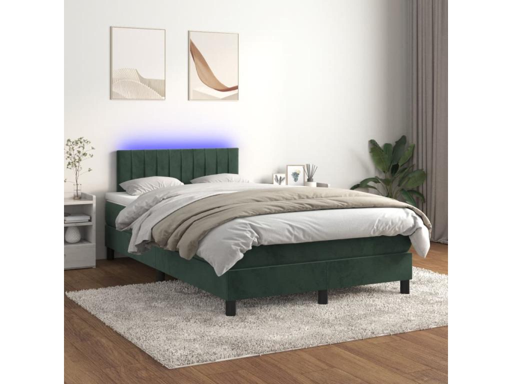 Upholstered bed base with mattress and LED light, Dark Green, 120x200 cm, Velvet