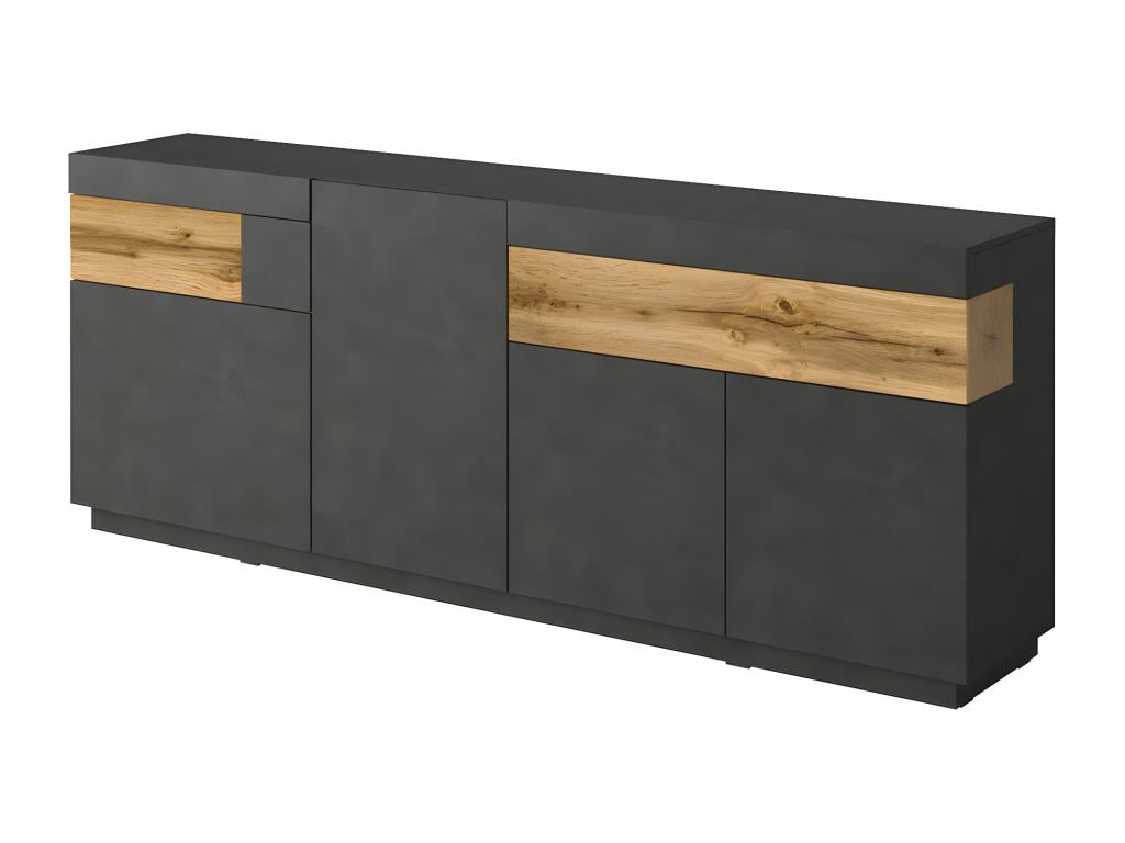 Homzora Anthracite Grey and Wood 4-Door 2-Drawer Buffet