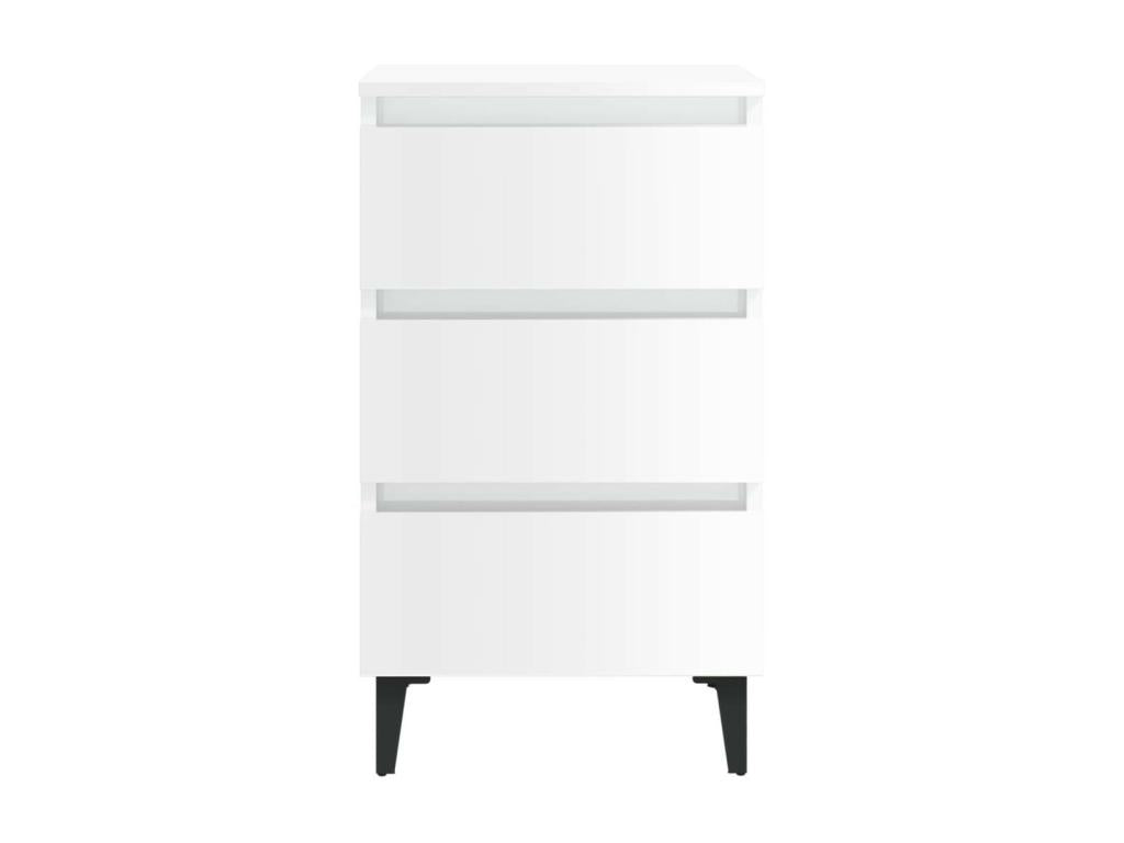 Bedside table with metal legs, glossy white, 40x35x69