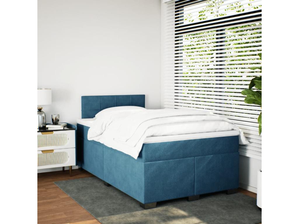 Homzora bed base and blue 120x190 cm velvet mattress