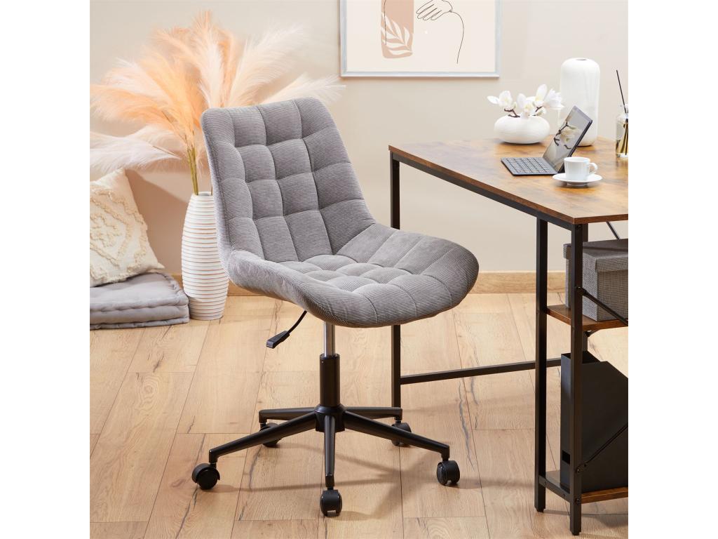 Homzora office chair, grey corduroy armchair with black lacquered metal base