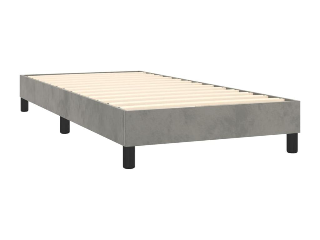 Upholstered bed base with mattress and LED light, light grey, 100x200 cm, velvet
