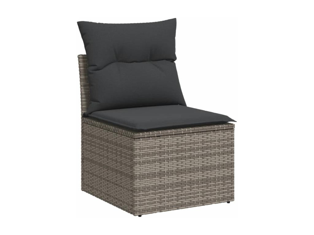 7-piece garden furniture set with cushions, grey woven resin