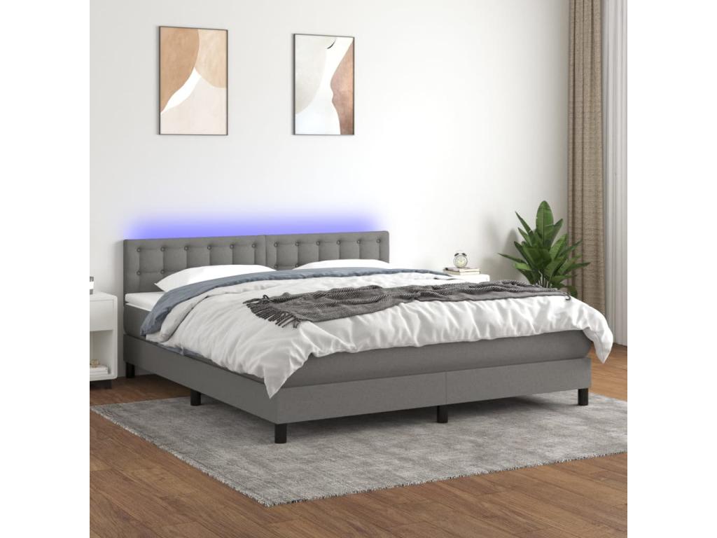 Upholstered bed base and mattress with LED lighting, dark grey, 160x200 cm, fabric