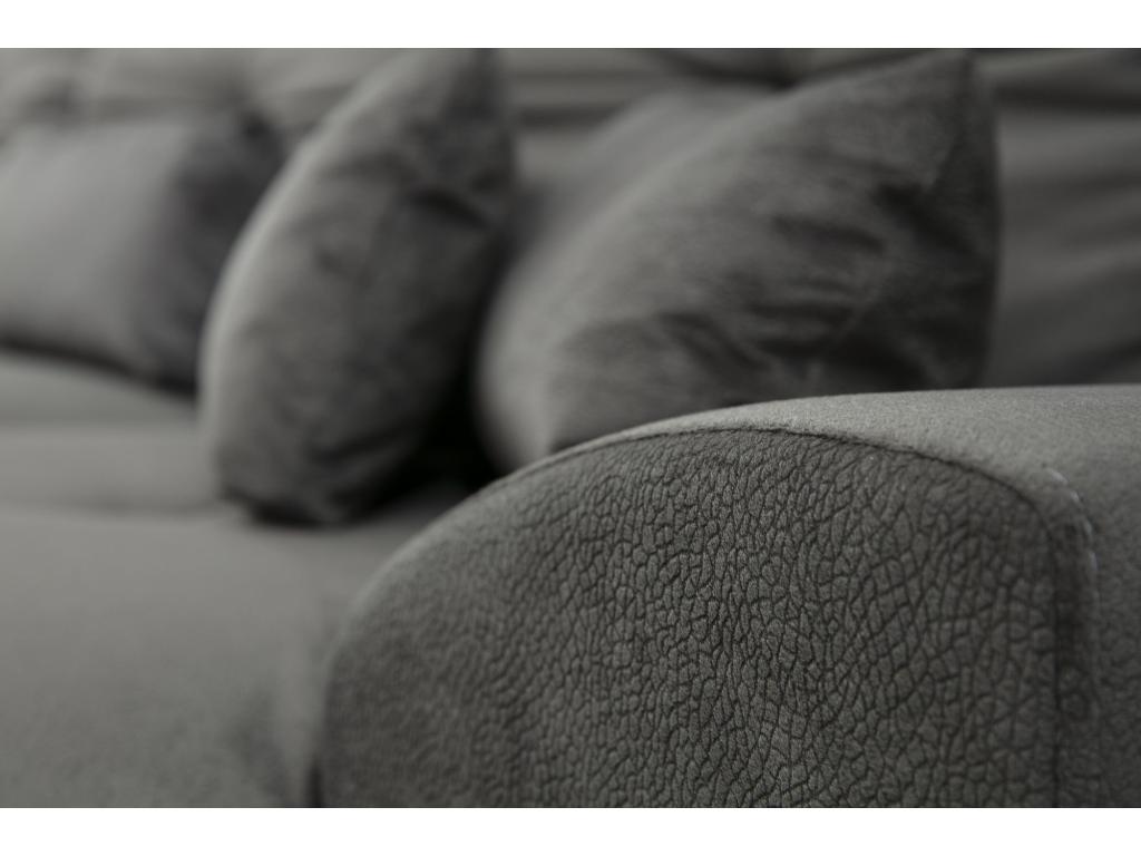 Right-hand corner sofa with 5 cushions, Cyclades textured velvet with a faux cowhide effect, anthracite