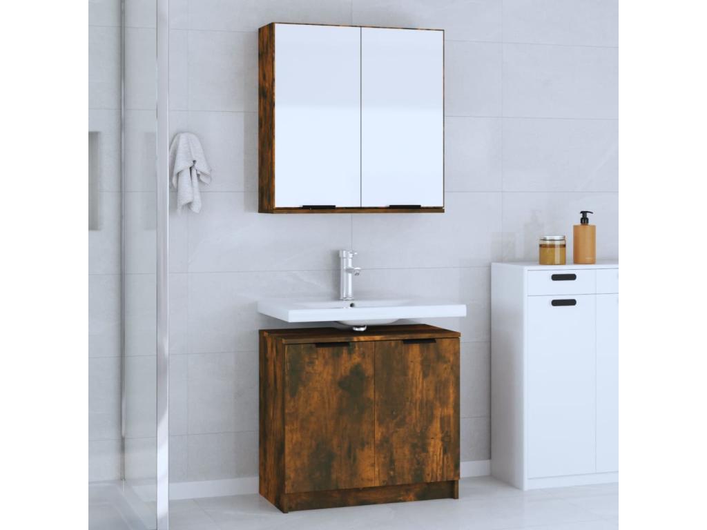 2-piece bathroom cabinet set in smoked oak