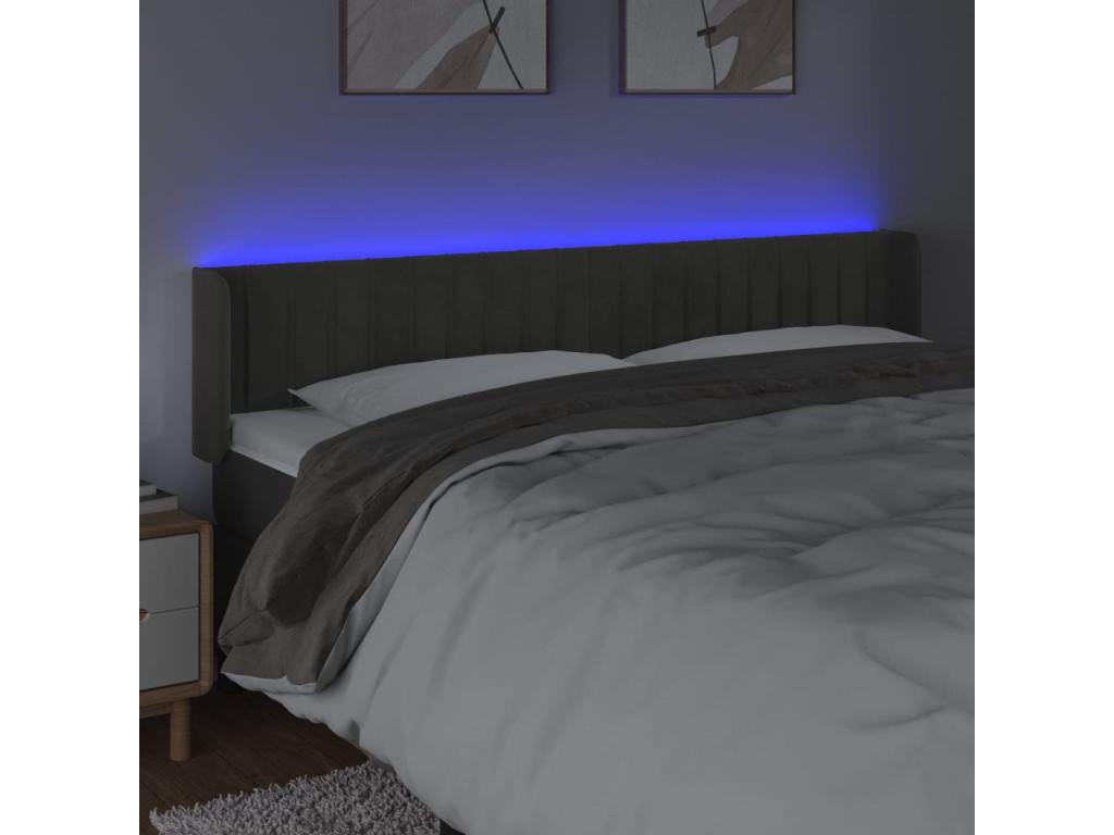 Dark Grey LED Headboard 203x16x78-88 Velvet