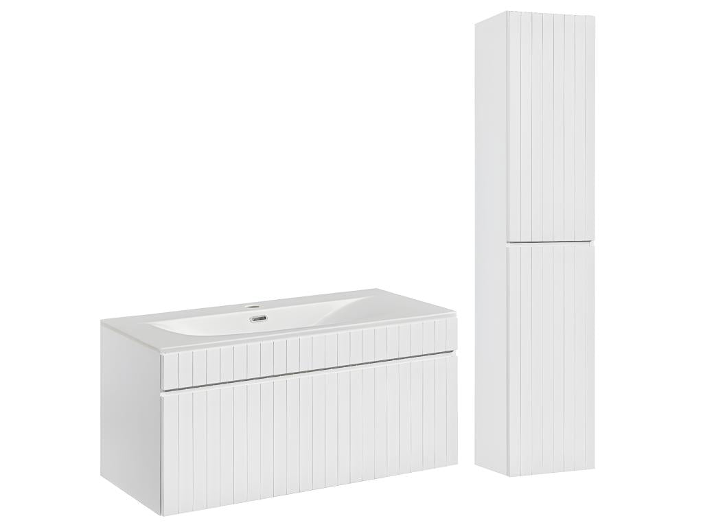Homzora White 100cm Single Basin Vanity Unit and Tall Cabinet