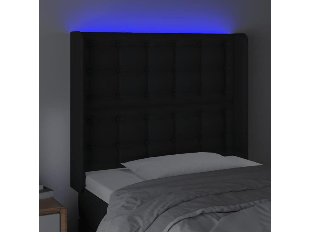 Black LED Headboard 103x16x118/128 cm Faux Leather