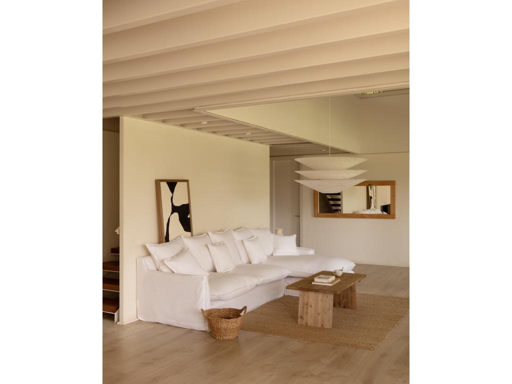4/5 seater right-hand corner sofa in white cotton and linen with removable cover