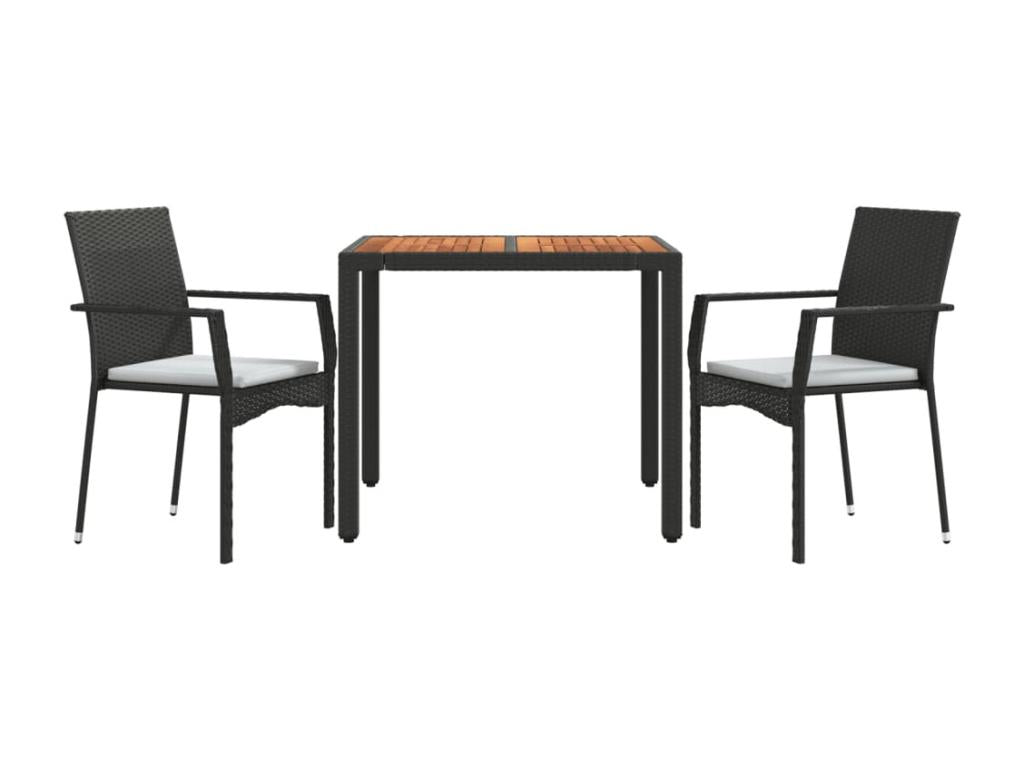 3-Piece Black Garden Dining Set with Cushions