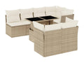 8-piece garden furniture set with cushions, beige woven resin