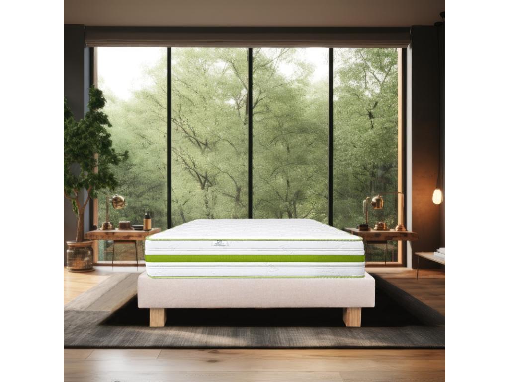 Rêverie Mattress Set, 30cm high-density foam, firm summer/winter side, beige slatted base, 20cm thick, 160x200cm