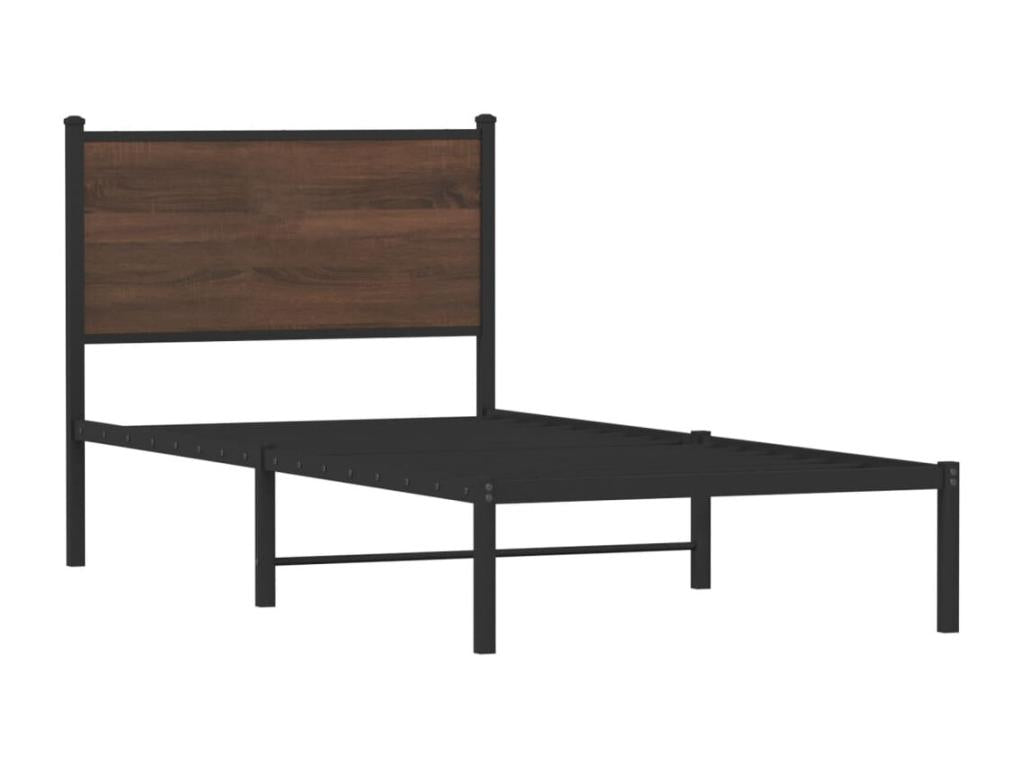 Metal bed frame without mattress, brown oak, 90x190 cm