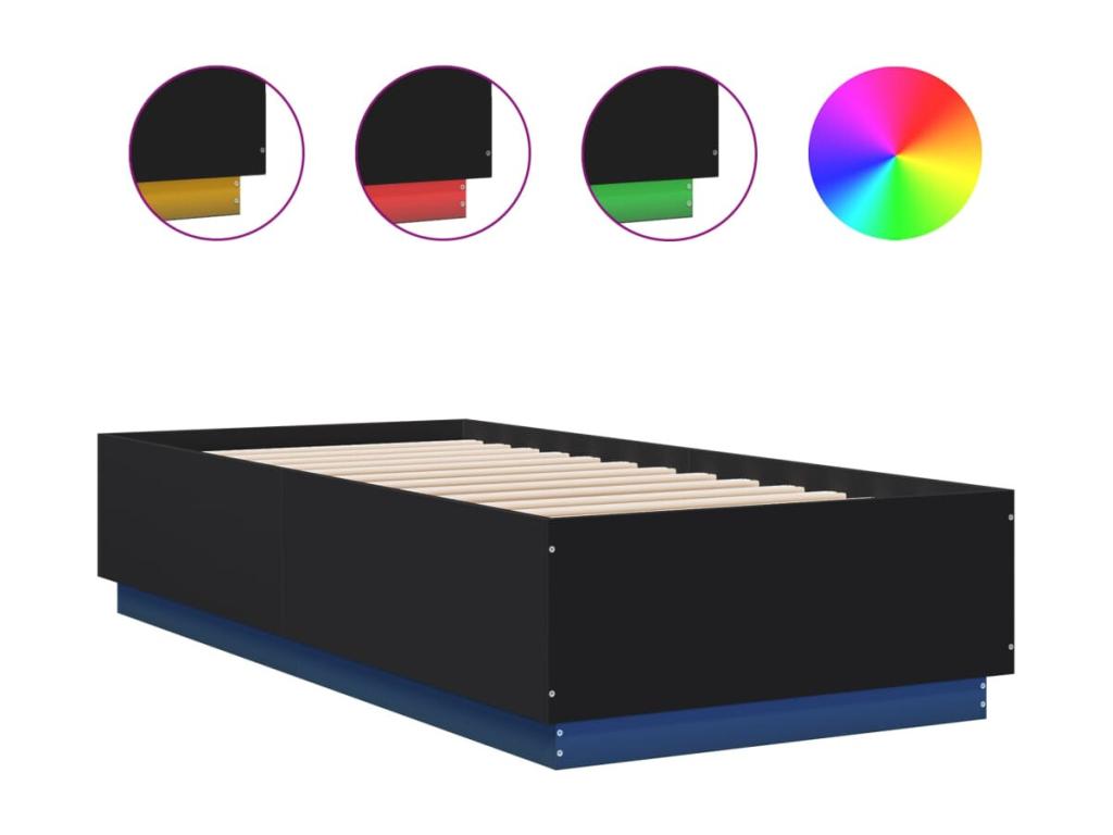 Bed frame with Homzoraères LED lights, black, 90x200 cm, engineered wood