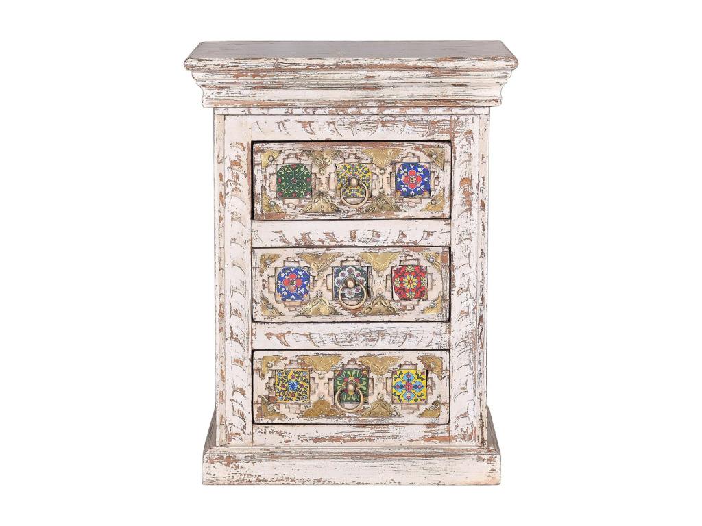 Mango wood bedside table with ceramic and bronze details, Homzora y Colomer. 60x35x45