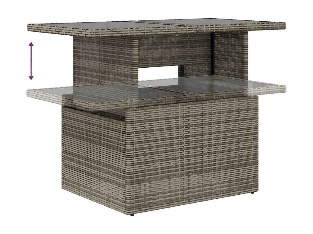 7-piece garden furniture set with cushions, grey woven resin