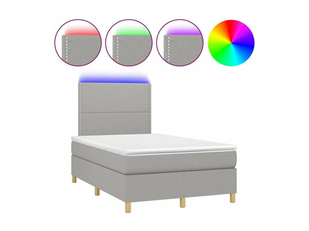 Homzora bed base and mattress with LED light grey 120x200