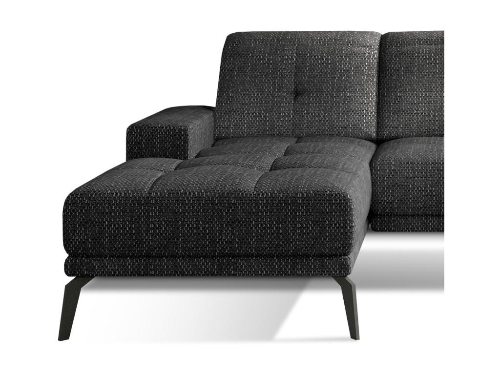 Torpille 5-seater left-hand corner sofa, black mottled fabric, 265cm