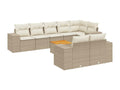 9-piece garden furniture set with cushions, beige woven resin