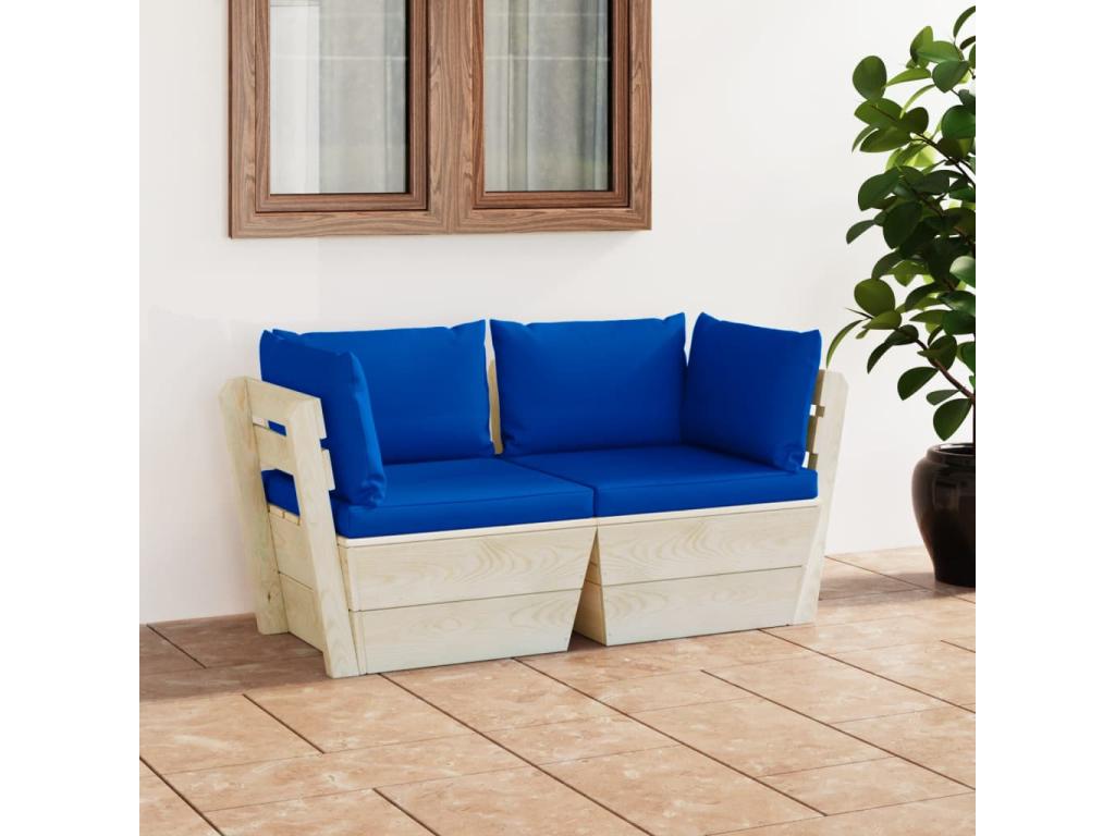 2-seater pallet garden sofa with cushions, spruce wood, 8