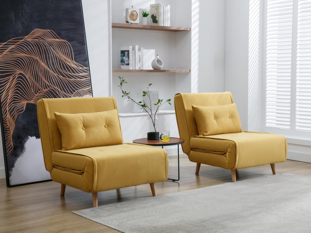 Homzora convertible armchair in mustard yellow fabric