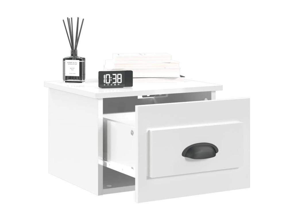 Glossy white wall-mounted bedside table 41.5x36x28