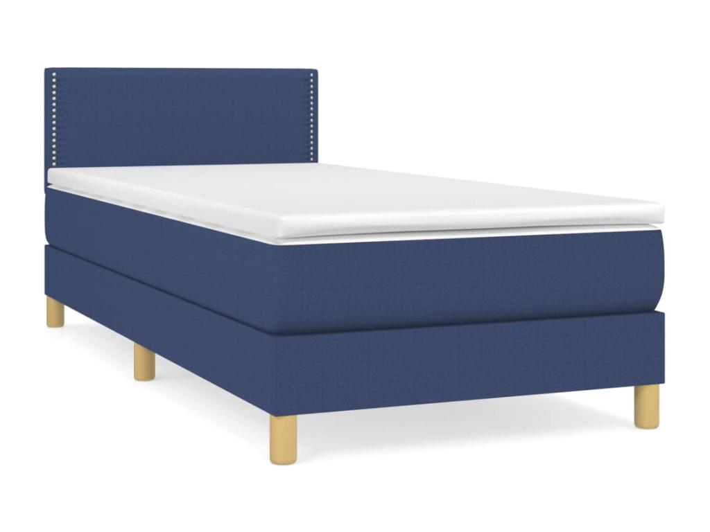 Upholstered bed base with mattress, blue, 100x200 cm, fabric