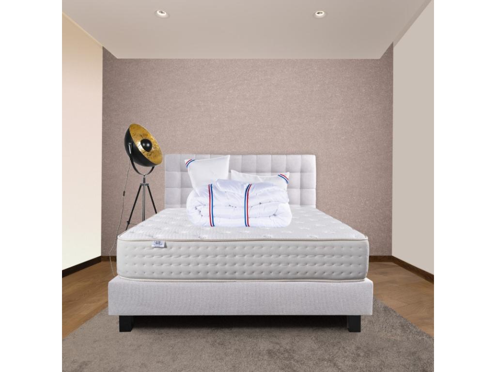 Homzora 26cm High Density Foam Mattress Set, Firm Summer/Winter Sides, Grey Slatted Base (20cm Thick), Pillow, Duvet, Headboard (140x190cm)