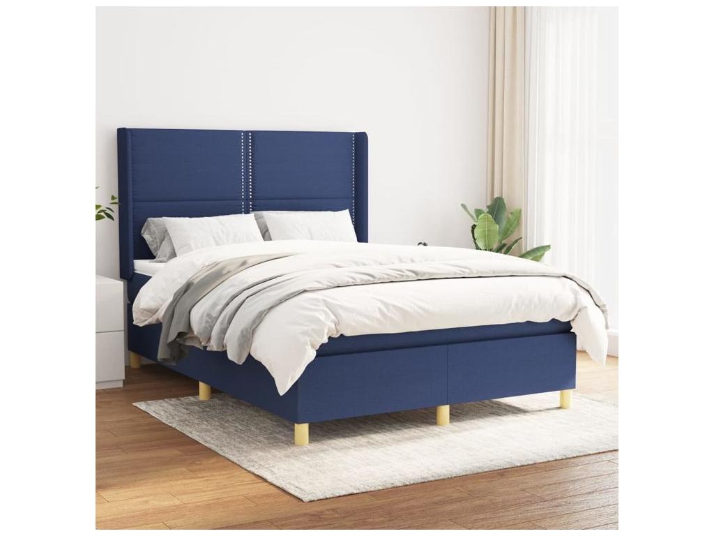 Homzora bed base with mattress, blue, 140x200 cm, fabric