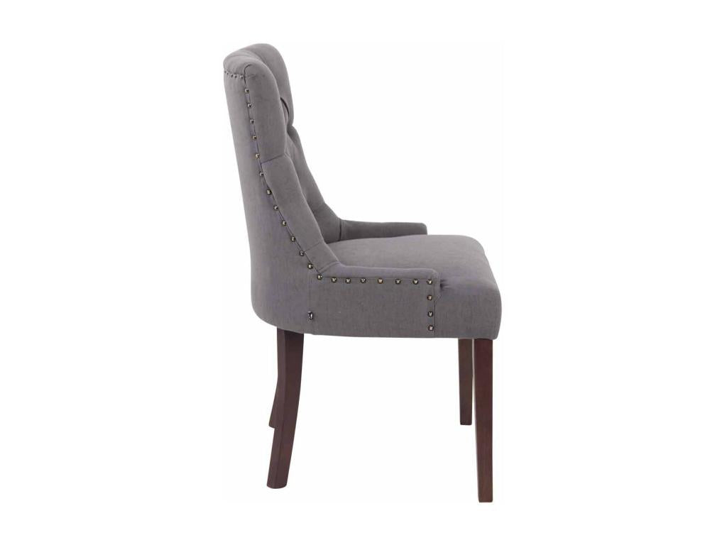 Dining chair x1, antique design, tufted in dark grey fabric with 4 brown wooden legs, 10 0001952