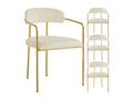 Set of 4 dining chairs with backrest and armrests - 55x45.5x76.5 cm - Velvet upholstery and gold-plated iron legs - Beige