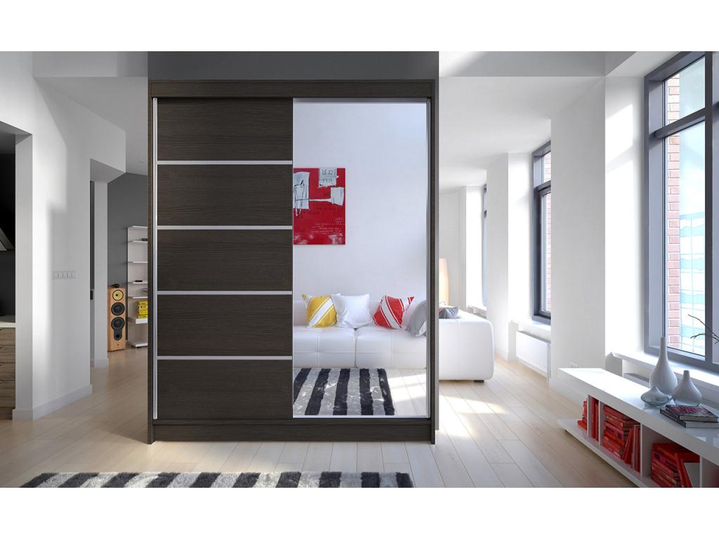 Limka 150cm 2-door sliding wardrobe, 1 dark wood and 1 mirror