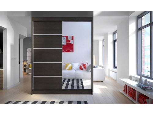 Limka 150cm 2-door sliding wardrobe, 1 dark wood and 1 mirror