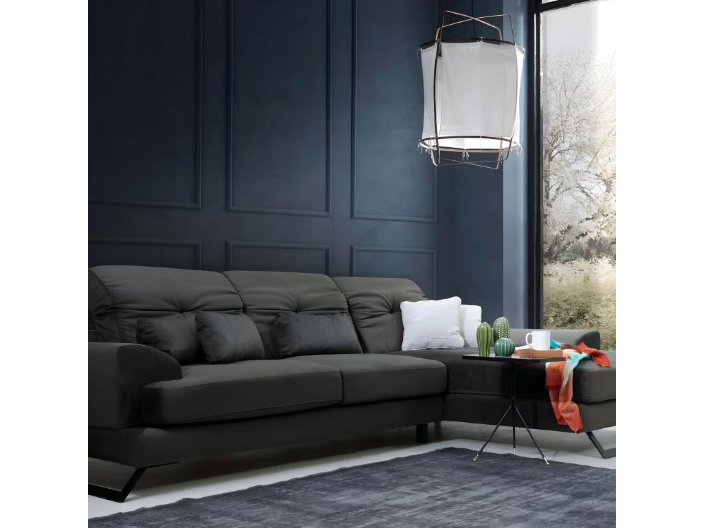 Right-hand corner sofa with 5 cushions, Cyclades textured velvet with a faux cowhide effect, anthracite