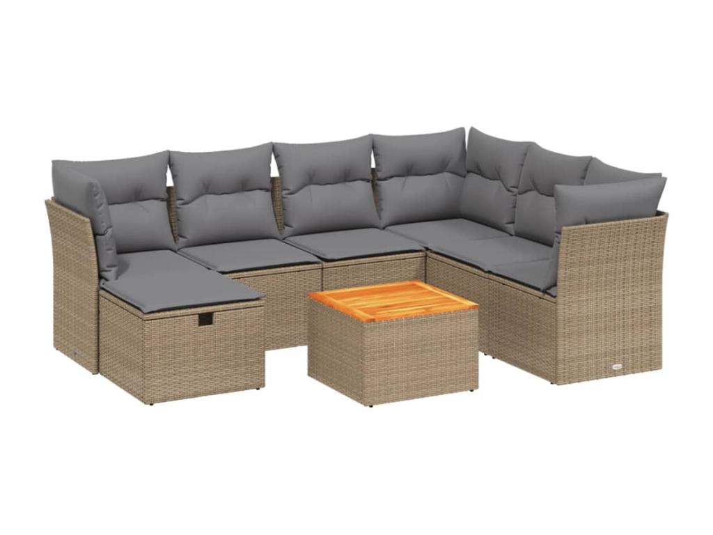 Garden furniture set with cushions, 8 pieces, méHomzora beige woven resin