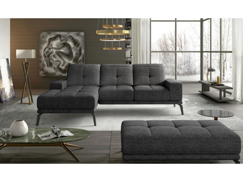Torpille 5-seater left-hand corner sofa, black mottled fabric, 265cm