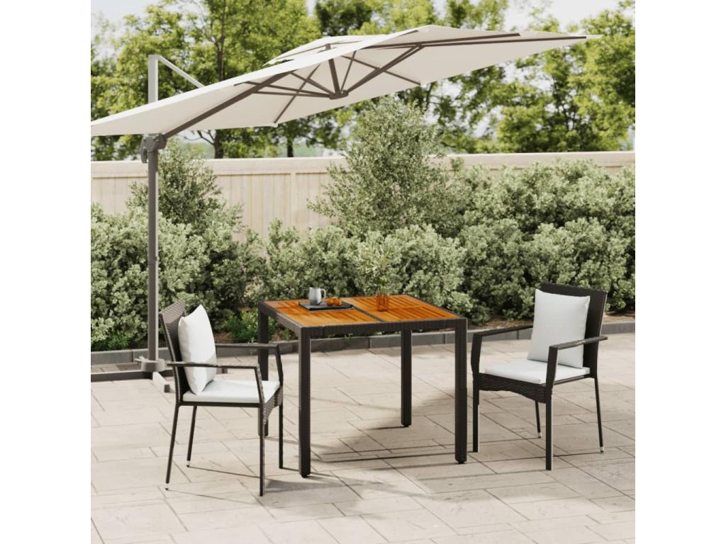 3-Piece Black Garden Dining Set with Cushions