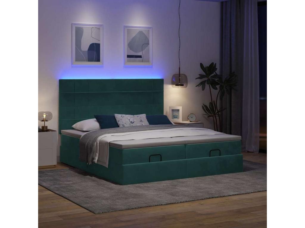 Ottoman bed frame with dark green velvet mattress 200x200 cm