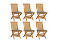 Garden chairs and cushions, grey, set of 6, solid teak wood