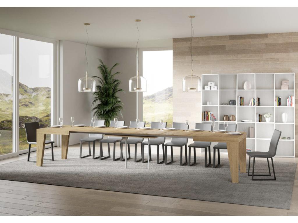 Homzora Extendable Wooden Dining Table - Natural Color - Homzora Base and Support - 5 Slim Extension Leaves - Extendable Width 160 to 420cm